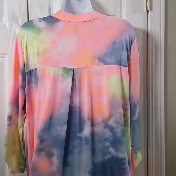 HoneyMe tie dye tunic multicolor blouse spring summer fun blouse Sz XL NWT - Picture 6 of 9